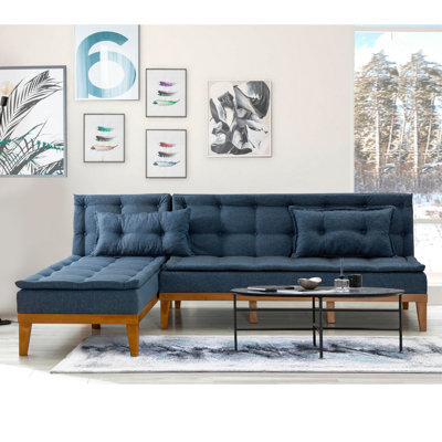 Upholstered 90 " Linen L-Shaped Sofa Bed