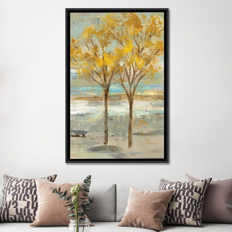 «Golden Tree and Fog II», reproduction d'impression sur toile tendue, H 48 po x l 32 po x P 1,5 po, Toile avec cadre noir