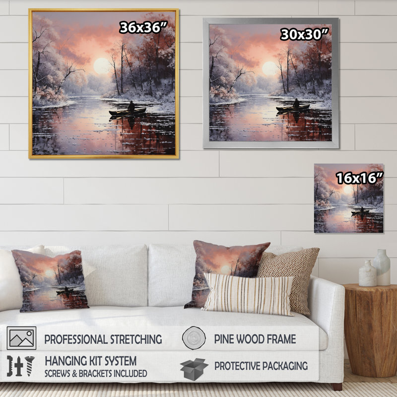 Reproduction d'art mural Winters River Papercut IV - Paysages, Cadre simple argenté, H 36 po x l 36 po x P 1,5 po