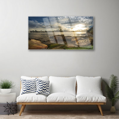 Landscape Sea Stones City - No Frame Print on Glass