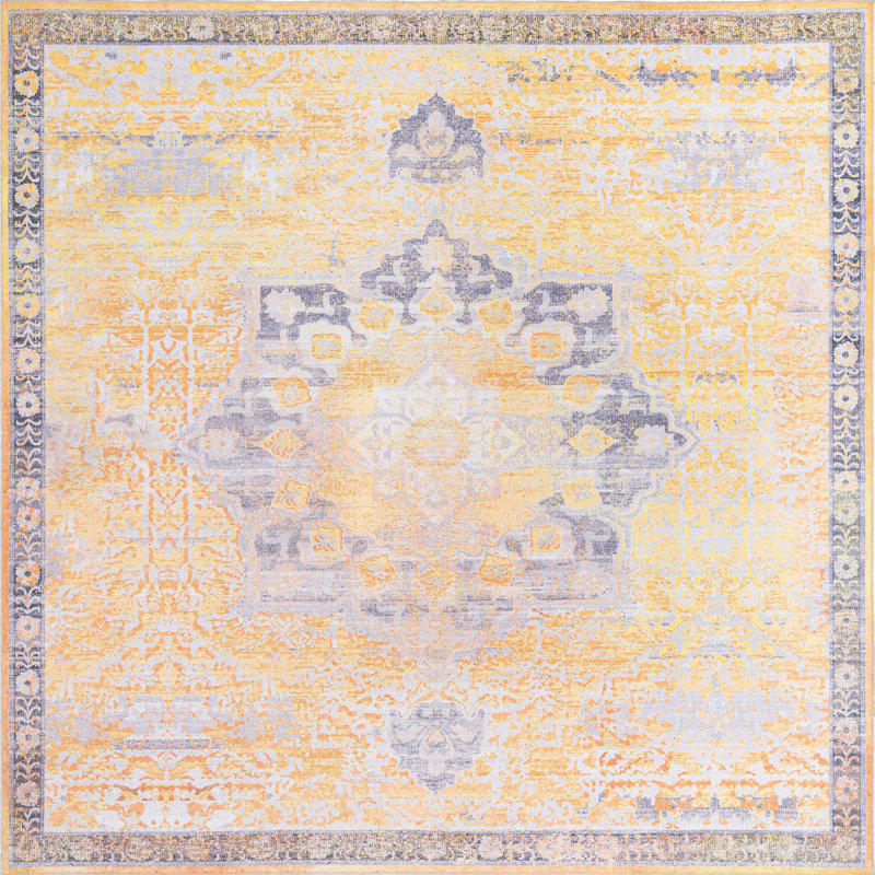 Tapis oriental bleu / jaune Hymel, Carré 10 pi 6 po x 10 pi 6 po