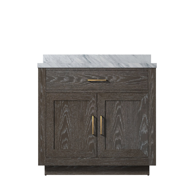 Meuble-lavabo double Shelter, 48", Quartz blanc, Chêne brun