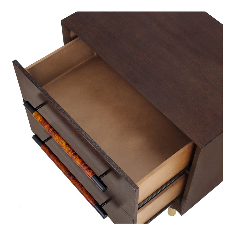 Pari Nightstand/Side Table 2 Drawers, Dark Walnut
