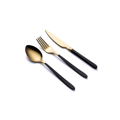 Elegant 18-Piece Cutlery Set, Gold & Black, 100% Stainless Steel | Includes 6 Table Spoons (8.3 x 1.8 in), 6 Table Forks (8.3 x 1.0 in), 6 Table Knives (8.7 x 0.8 in) | Perfect for Dining & Entertaining, Durable & Stylish Design