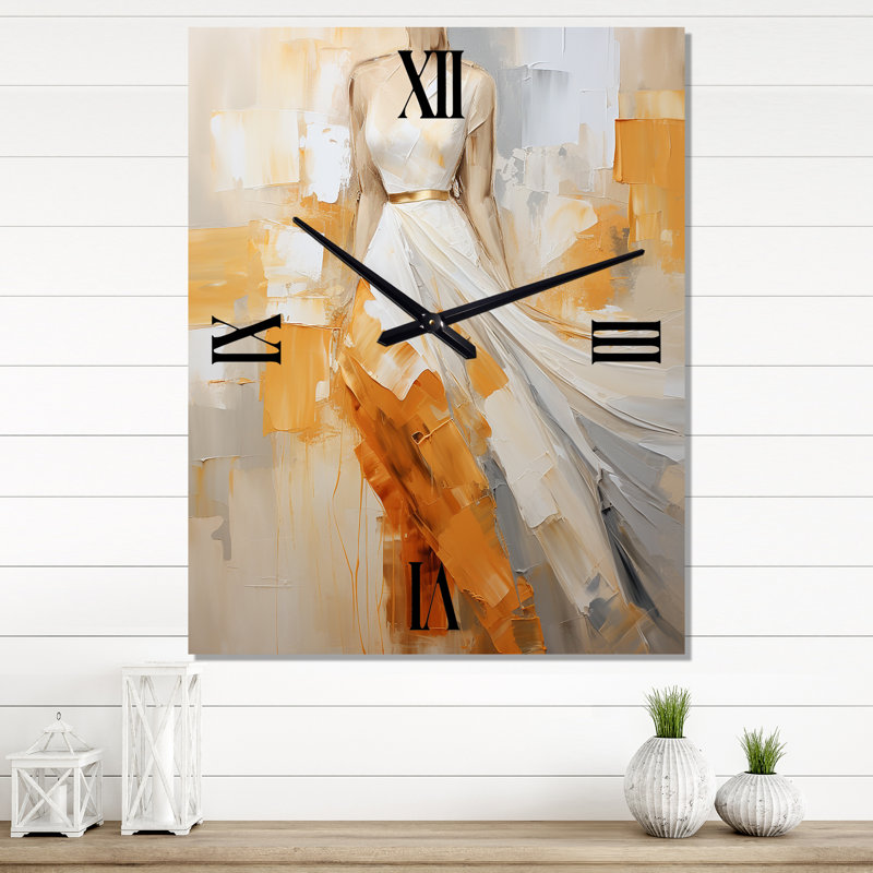 Très grande horloge murale Glam Orange Beige Collage III, H 40 po x l 30 po x P 1 po