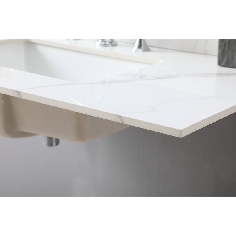 Dessus de meuble-lavabo 43 x 22 pouces en pierre frittée or avec 3 trous de robinet et lavabo en céramique de couleur lavande