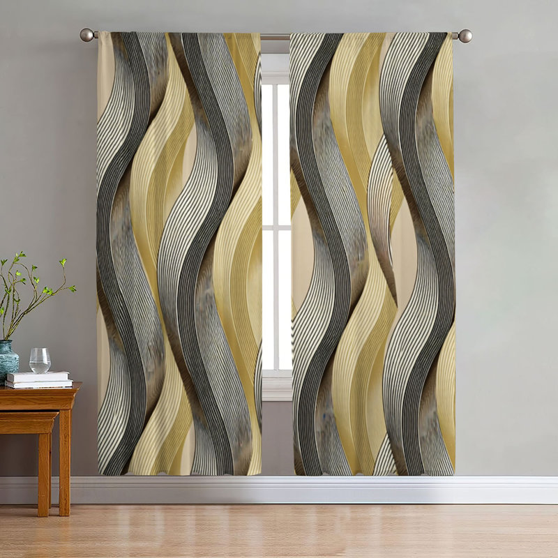 2Pcs Abstract Geometric Wave Pattern  Light Filtering Curtain, Modern Minimalist Striped Rod Pocket Window Drapes For living bedroom Kitchen Dining Cafe, Decor Home Treatment