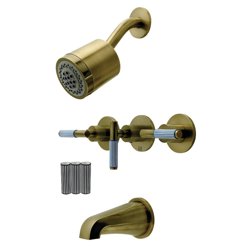 Kingston Brass Verona Triple-Handle Tub And Shower Faucet, Antique Brass