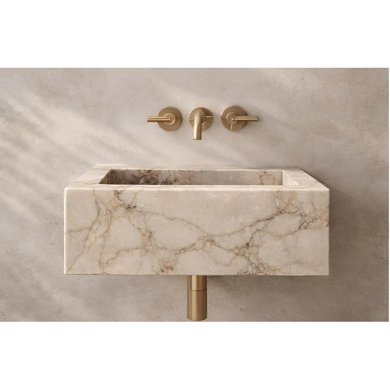 Lavabo mural en marbre sculpté Afyon, 24 po x 14 po x 6 po