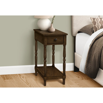 Table d'appoint traditionnelle avec tablette - 11,85 po L 25 po de hauteur, tiroir latéral en placage brun