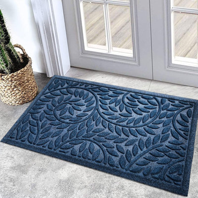 Front Door Mat Outdoor Entrance,Durable Heavy Duty Welcome Mat,Thick Absorbent Natural Rubber Non Slip Mat,Welcome Entryway Rug Blue 17"X30"
