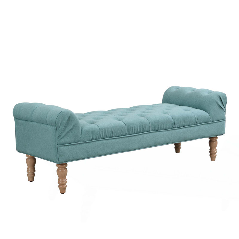 Button-Tufted End Of Bed Bench,Large Upholstered Ottoman,Foot Rest With Legs,Footstool With Rolled Arms,Upholstered Fabric Bench,Indoor Bench For Bedroom,Living Room,Entryway