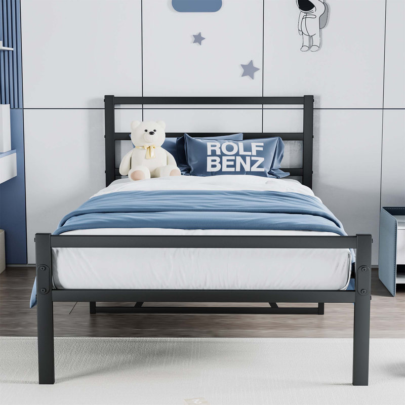 Structure de lit plateforme en métal robuste avec tête de lit élégante, aucun sommier requis pour les chambres modernes
