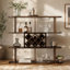 Grand support à vin mural rustique à 3 niveaux pour bouteilles, support à vin mural en bois multifonctionnel, support de rangement avec porte-verres à vin, support de rangement mural pour la décoration de la salle à manger-1305786671
