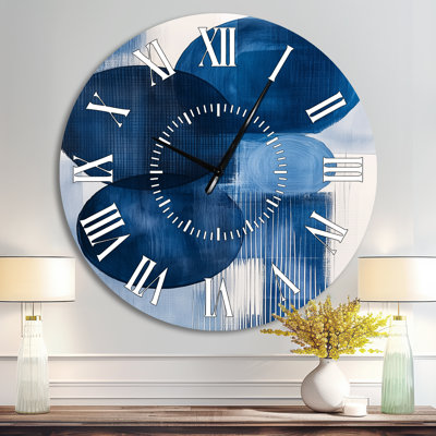 Calming Abstract Circles and Grids in Cool Tones - Geometric Silent Metal Wall Clock