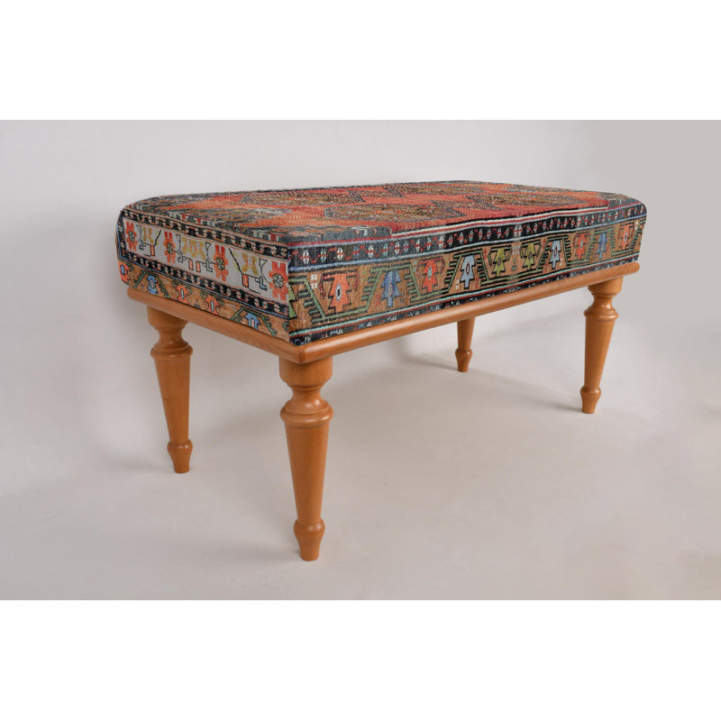 Cotton Upholstered Bench, Brown, 45cm H x 90cm W x 45cm D