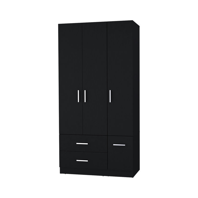 Armoire 4 portes 2 tiroirs, H 71,2 po x l 35,5 po x P 18,8 po, Noir
