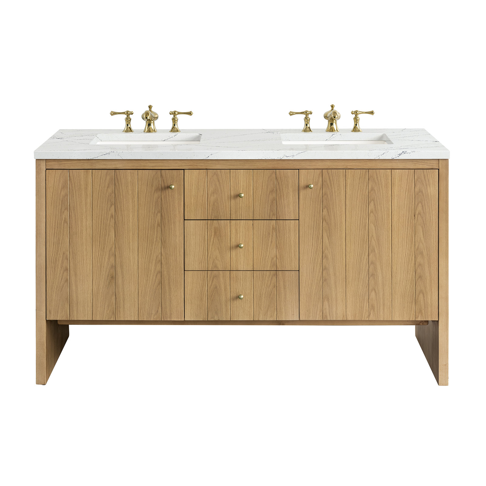 Hudson 60" Double Vanity, FreePower Wireless Charger, Ethereal Noctis, Light Natural Oak