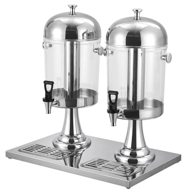Distributeur de boissons en acier inoxydable à 2 réservoirs avec carotte de glace, support, égouttoir à broche - service commercial de boissons froides pour jus, thé glacé à la limonade, idéal pour les fêtes, les mariages et les événements