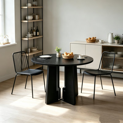 Table de salle à manger ronde Mid-Century moderne, table de cuisine en faux marbre de 43,3 pouces, table de salle à manger polyvalente noire pour 4 personnes, convenant à la maison, au café, au restaurant, au bar et à la salle de conférence
