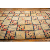 1880s Rustic Blue Ground Modern Geometric Folk Art Antique American Hooked Rug