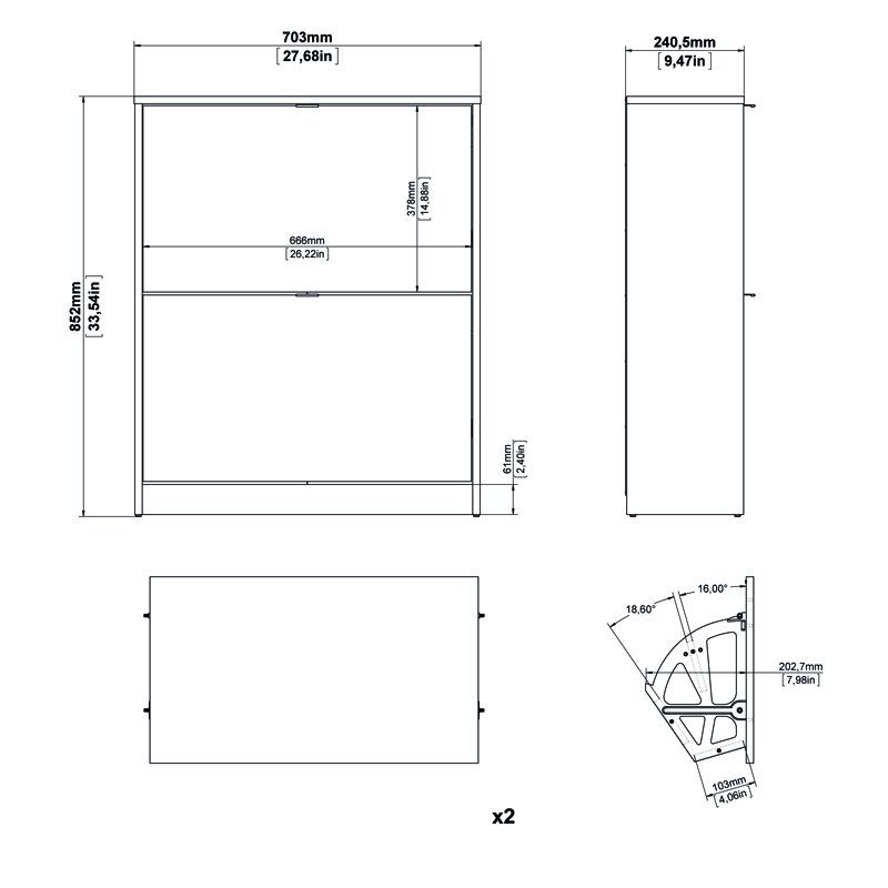 Domini 12 Pair Flip Down Shoe Storage, White