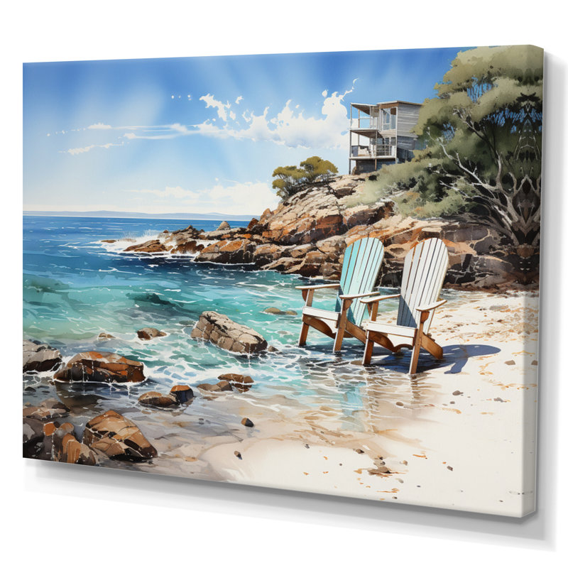 Beach Seaside Reflections Pointillism III - Décoration murale nautique et plage, 34" H x 44" W, Toile tendue