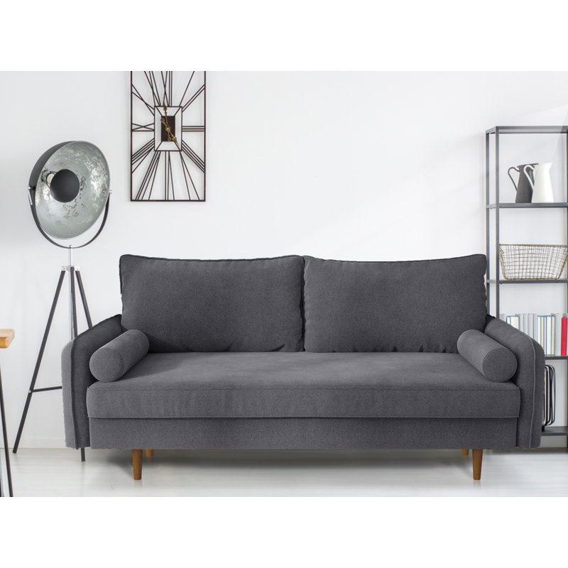 Canapé à accoudoirs arrondis, Polyester gris, H 33,1 po x l 71,2 po x P 32 po