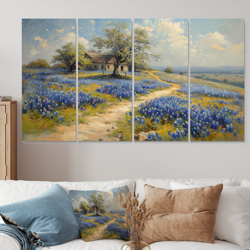Ensemble de salon bleu et vert Meadow Summer Blue Charm II - Blue Bonnets, H 28 po x l 48 po