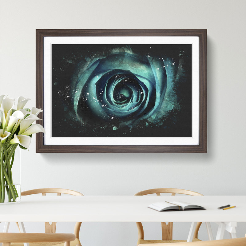 A Teal Rose - Single Picture Frame Print on MDF, 33cm H x 45cm W x 2cm D, Walnut Framed