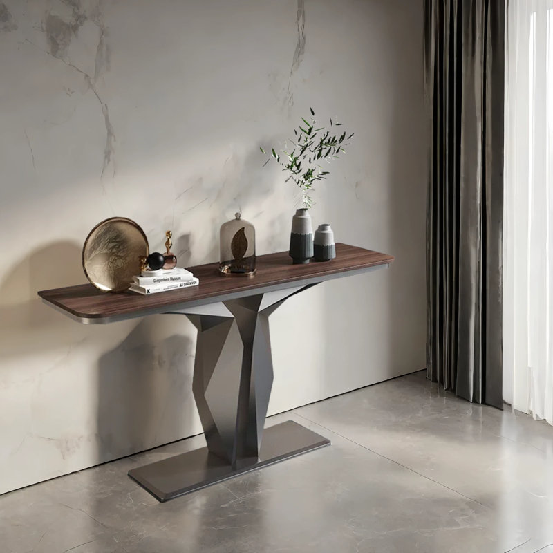 Modern Minimalist Walnut Console Table, 31.5" H x 47.2" W x 11.8" D, Gray