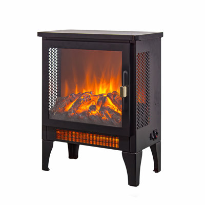 17 Inch Freestanding Electric Fireplace Stove Heater With 3D Flame Effect, Sleek Black Design For Modern Homes
