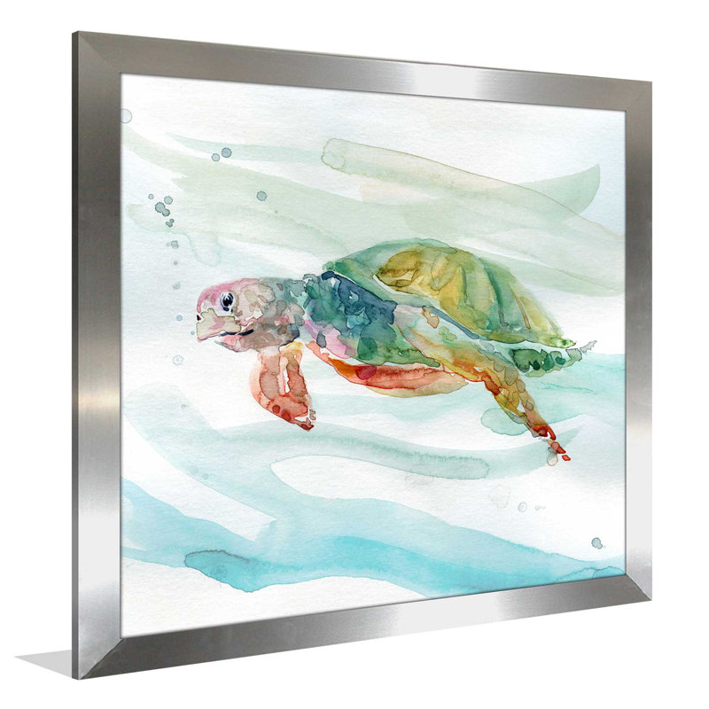 « turtle tropiques ii », reproduction de peinture à l’aquarelle encadrée, H 33,5 po x l 33,5 po x P 0,75 po