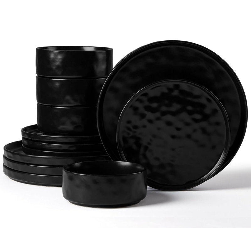 Stoneware Dinnerware - Service for 4, Matte Black