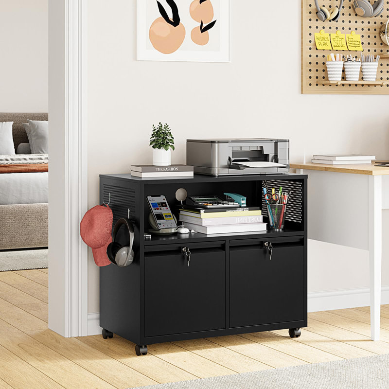 32'' Wide 2 -Drawer Mobile Steel File Cabinet, Black