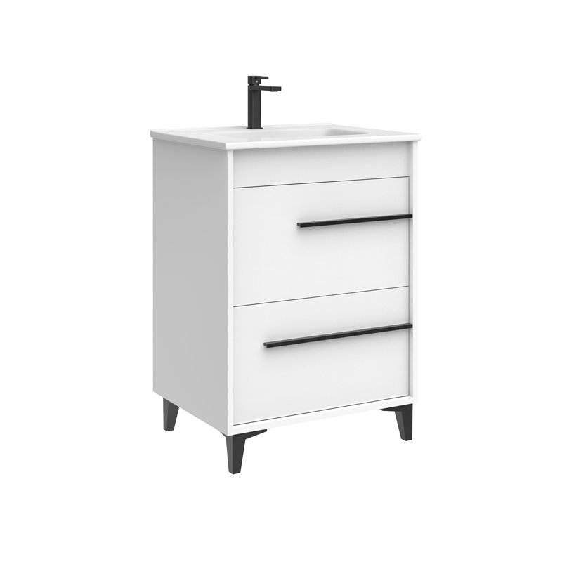 Lotus Freestanding Single Bathroom Vanity with Ceramic Top, Glossy White, 24"