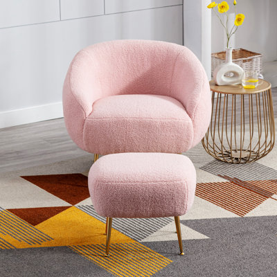 Fauteuil demi-tonneau en velours avec repose-pieds Gudbrand