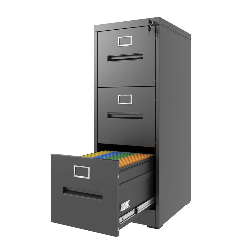 Classeur vertical à 3 tiroirs avec serrure verticale en métal, format A4 légal / lettre, Noir