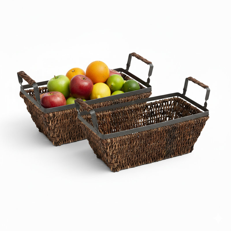 Rectangular Basket With Handles - Set Of 2