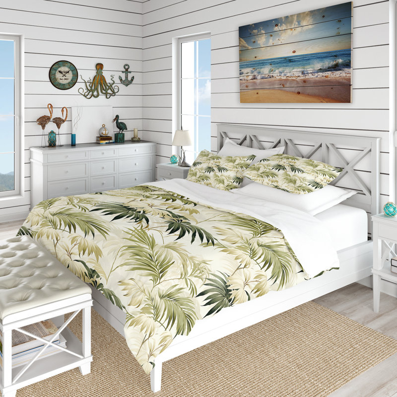 Literie Palm Print Tropical, Housse de couette pour grand lit et 2 taies décor