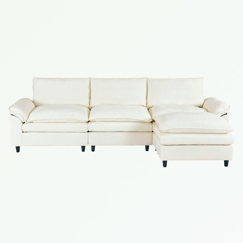 Canapé avec repose-pieds et coussin moelleux, Lin beige