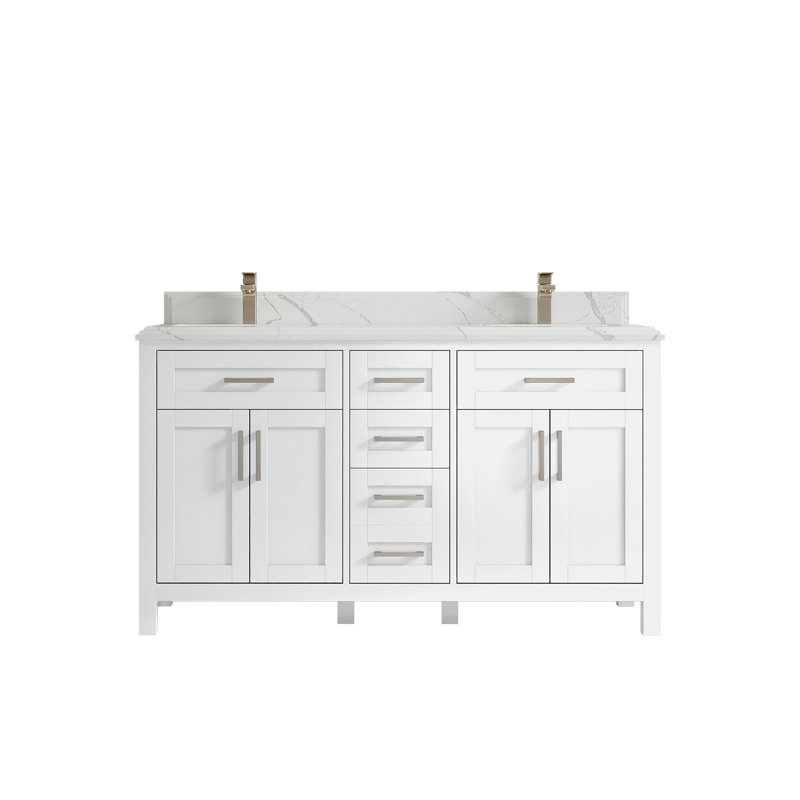 Ensemble de meuble-lavabo double 60 po, Calacatta Laza