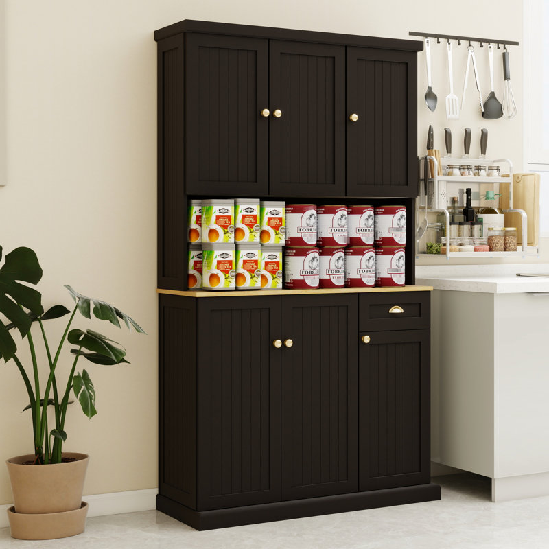 71" Kitchen Pantry Storage Cabinet With Adjustable Shelves, 6 Doors For Microwave Oven - 1 Drawer Black Durability Freestanding Microwave,