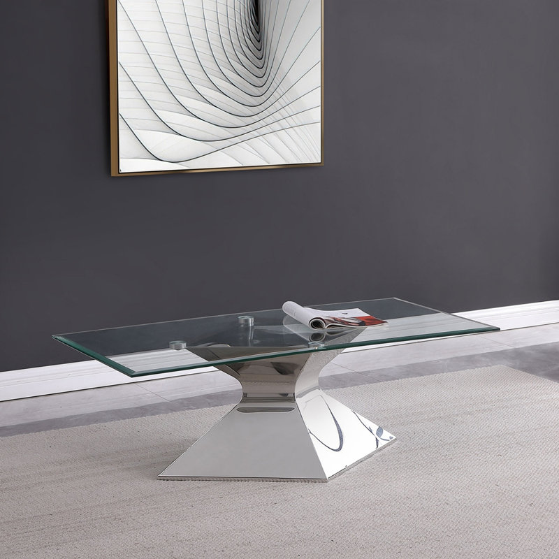 Table basse d'appoint en chrome avec plateau en verre Exeter