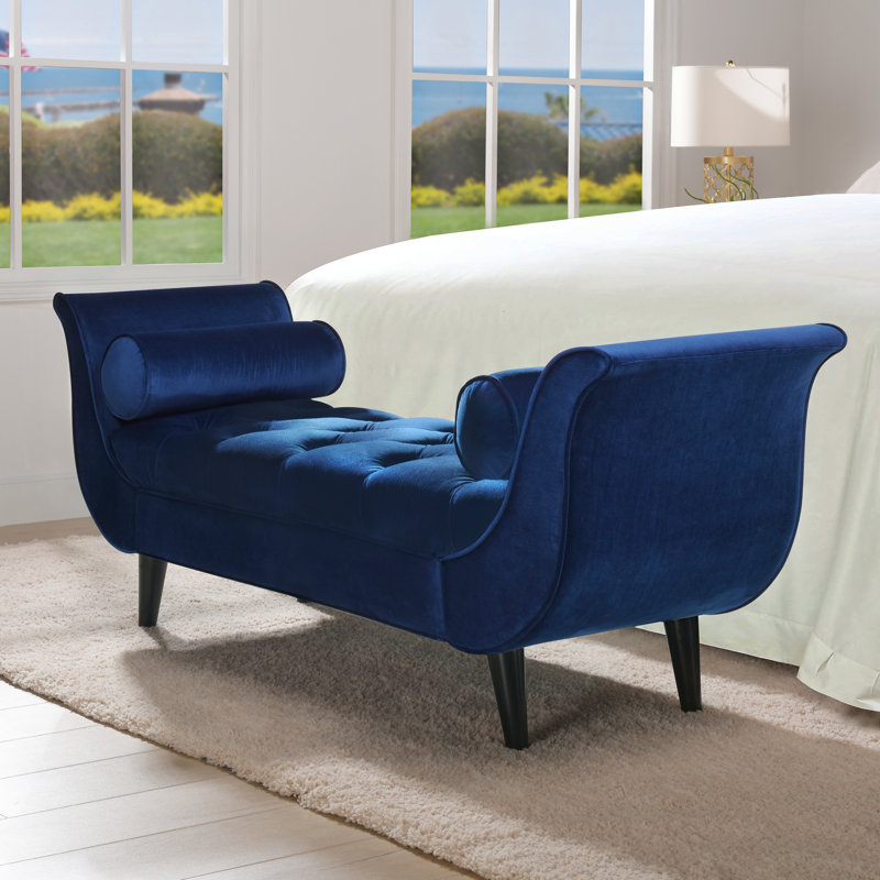 Lucien Upholstered Bench, Navy Blue, Black