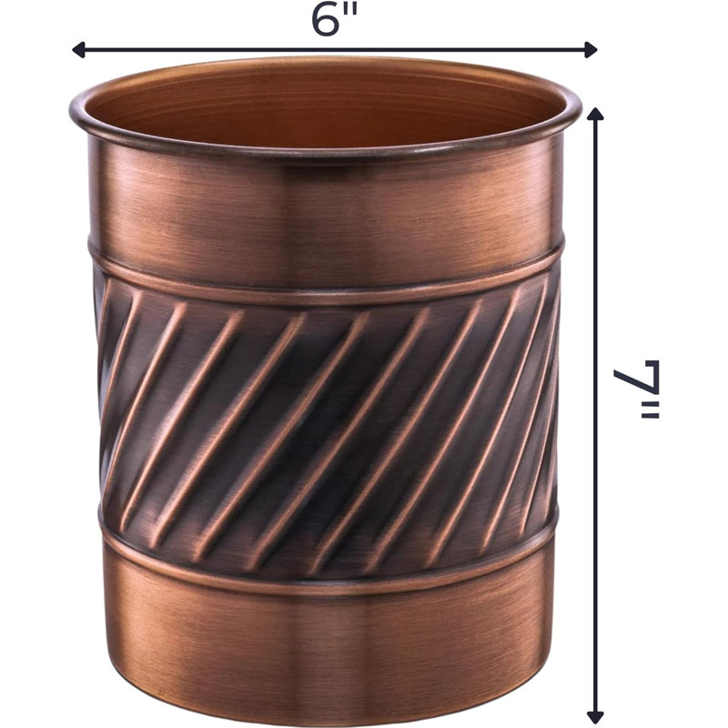 Handcrafted Wave Embossed Metal Kitchen Utensil Holder, Copper