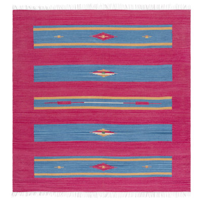 Danely Handmade Flatweave Cotton Pink/Blue/Yellow Area Rug