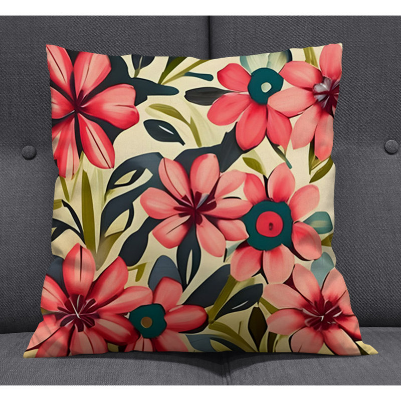 Throw Pillow With Insert, Red Abstract 29, 18"H x 18"W