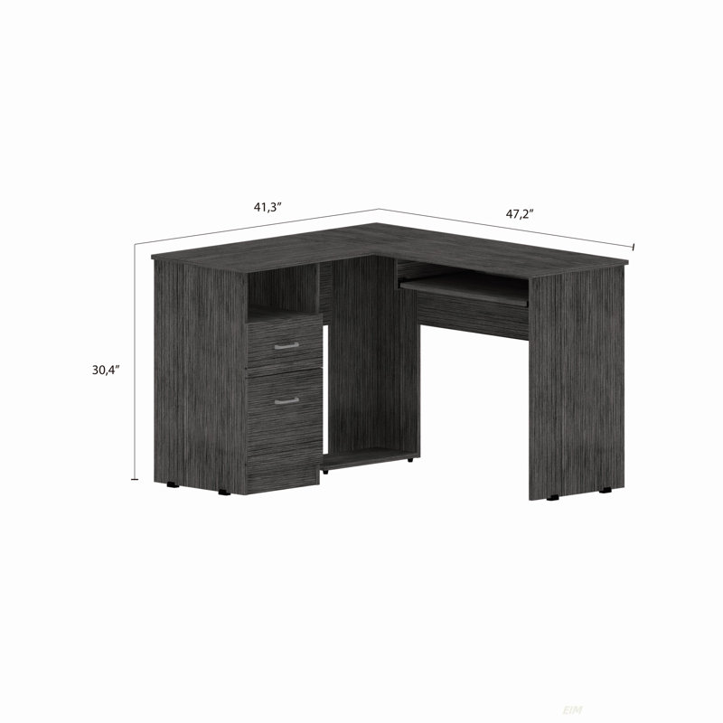 2-Drawer 1-Shelf L-Shaped Computer Desk(Desk), Light Gray