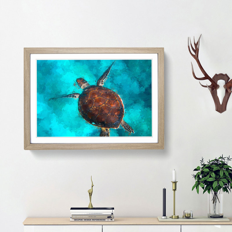 A Sea Turtle in Abstract - Framed Print, 27cm H x 36cm W x 2cm D, Oak Framed